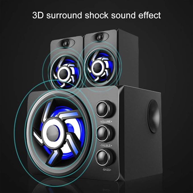 Passive Bookshelf Speakers for PC Computer 2.1 Channel Home Stereo Theater Speakers Treble and Bass Adjustable 3D Surrounding Speaker 3.5mm AUX
