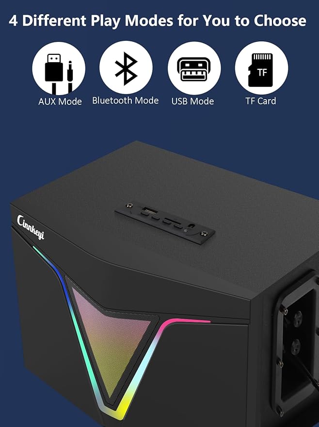 2.1 USB-Powered Computer Speaker with SubwooferPC Speakers with subwoofer-Dual 4.7'' mid-Treble Full-Range Satellites for PCSpeaker with Dynamic RGBUp to 16W 3.5mm Inputs