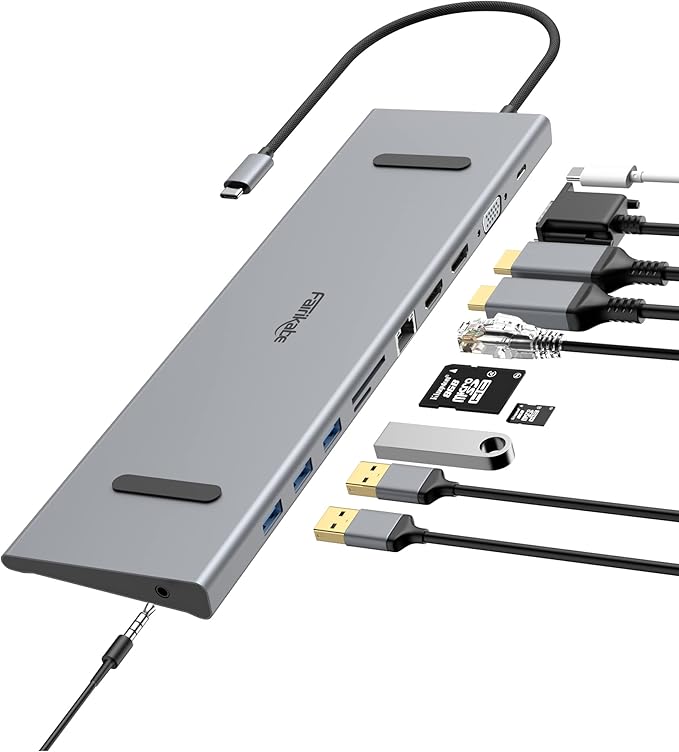USB C Docking Station Dual Monitor 11 in 1 Laptop Docking Station USB C Hub Dual HDMI Multiport Adapter with Gigabit Ethernet 2 HDMI 100W PD VAG 3.0 USBSD/FT Audio for Dell Laptap/HP/Lenovoetc