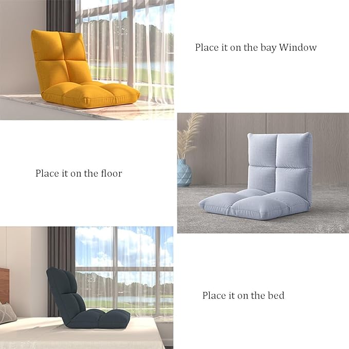 ELEFOCUS Floor Chair Adjustable Folding Floor Gaming Chair with 6-Position Adjustment Chaise Lounge Indoor with Back(Black)