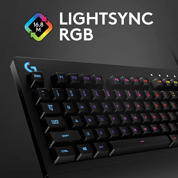 Logitech G213 Prodigy Gaming Keyboard - Wired RGB Backlit Keyboard with Mech-Dome Keys Palm Rest Adjustable Feet Media Controls USB Compatible with Windows – Black