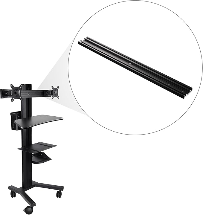 AW Monitor Holding Pole Dual Monitor Arm for PC Mobile Cart Medical Trolley Cart Black