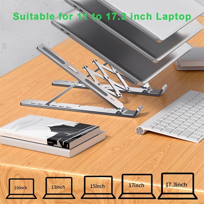 Portable Laptop Cooling Stand 11 to 17.3 Inch Aluminum Alloy Height Adjustable Riser Office Computer Radiator
