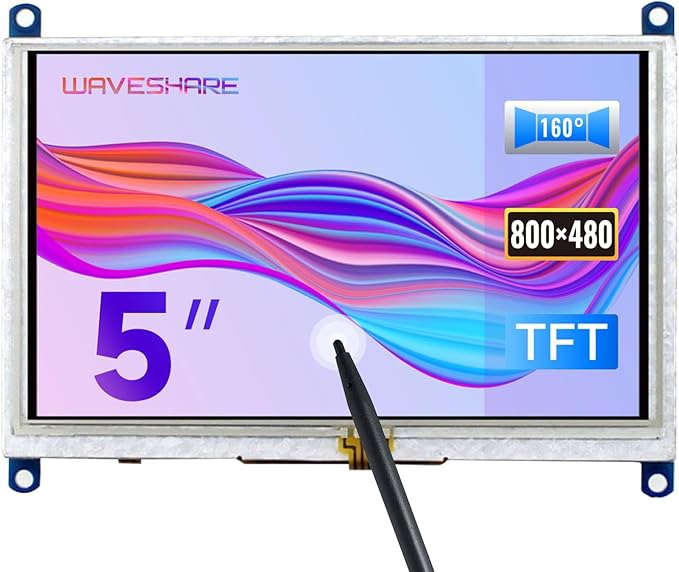 waveshare 5 Inch Resistive Touch Screen LCD(B) 800X480 High Resolution HDMI USB Interface for Raspberry Pi/Banana Pi Mainboard/Raspberry Pi 3 Model B/3B+