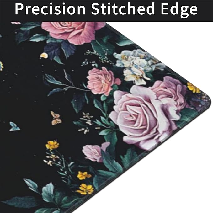 Gaming &amp Office Mouse Pad - 48x 24 Extended 3XL Desk Mat with Stitched Edges Non-Slip Rubber Base Giant Computer Mousepad for Laptop Keyboard PC - Flower Pattern Desk Protector
