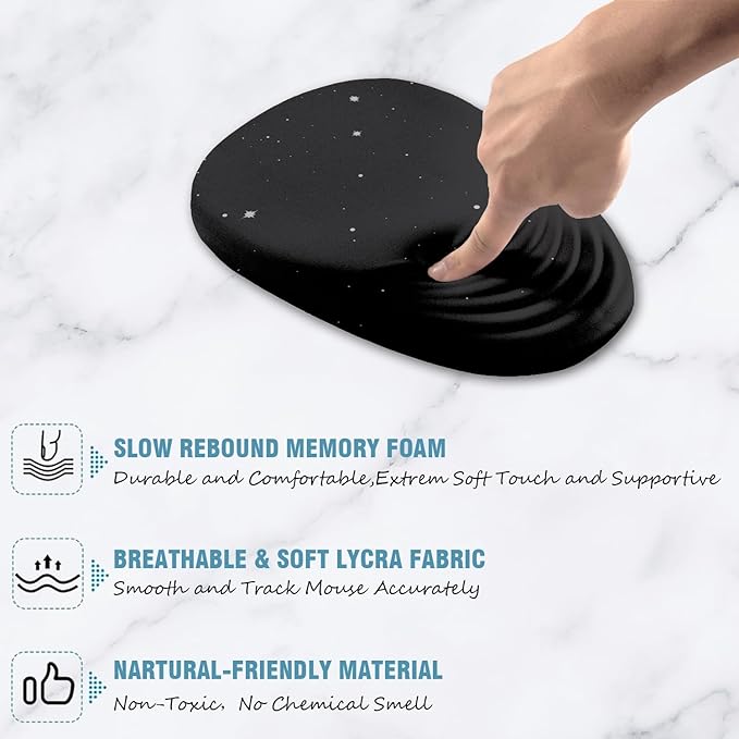 Ergonomic Mouse Pad Wrist Support Mouse Pad with Wrist Rest Entire Memory Foam &amp Non-Slip PU Base MousePads with Stepped-Wedge Design for Pain Relief Desk Office Home Black Star