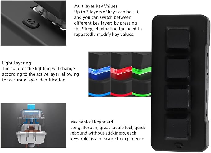 Mini 4 Key Keypad Mechanical Gaming Keyboard RGB Blue Switch 4 Key Macro USB Keypad 2.4G One Handed Mini Programmable Keyboard