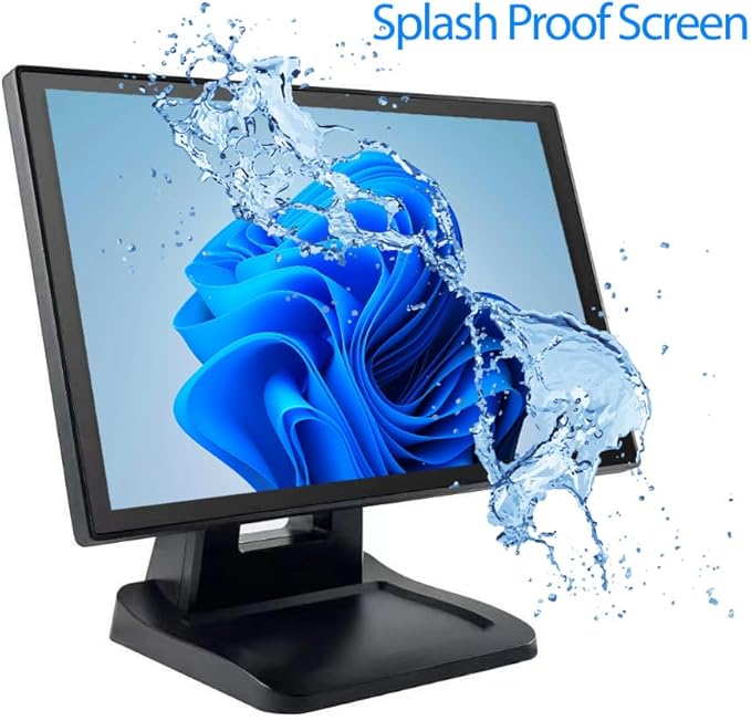 ANGEL POS 15.6 Inch 1920 x 1080 FHD IPS Touchscreen POS Monitor with Metal Stand 10 Points Touch HDMI VGA Waterproof Dustproof Screen 1080P Indusitrial Office Retail Gym Warehouse (Black)