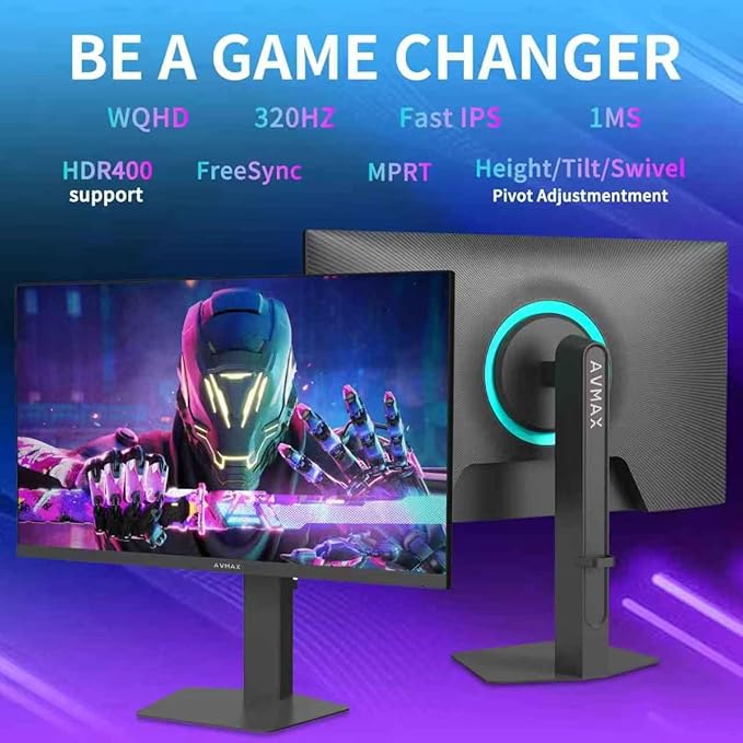 AVMAX 27 Inch Gaming Monitor 320Hz/300Hz/240HzQHD2560X1440 Fast IPSAdaptive FreeSync90% DCI-P3HDR400 SupportErgoStand 2XDP1.4&amp2XHDMI2.1P273B