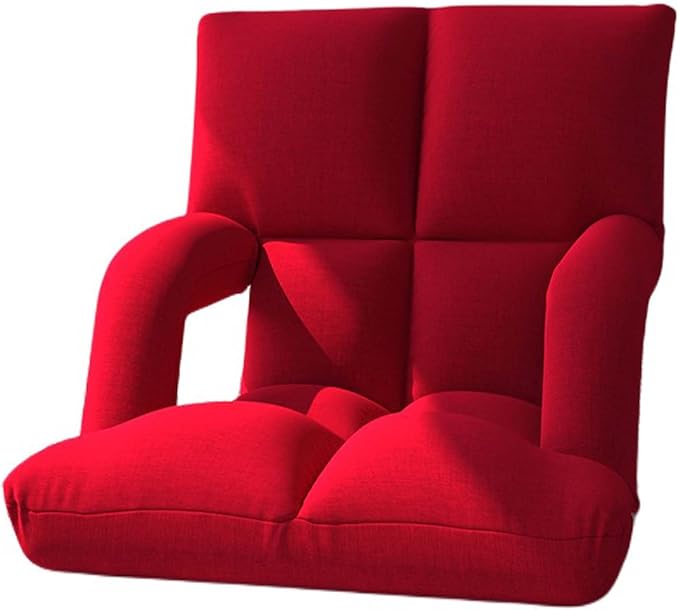 Adjustable 6-Position Floor ChairLazy Sofa Chair with Back SupportFolding Chaise Lounge Sofa Chair with ArmrestPadded Comfy Recliner Gaming Chairs for Living Room Bedroom (Red)