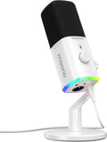 MAONO USB/XLR Podcasting Microphone for PC Gaming Streaming Dynamic Mic with Mute Button RGB Desktop StandComputer Mic for Video Studio Recording-PD100XWhite