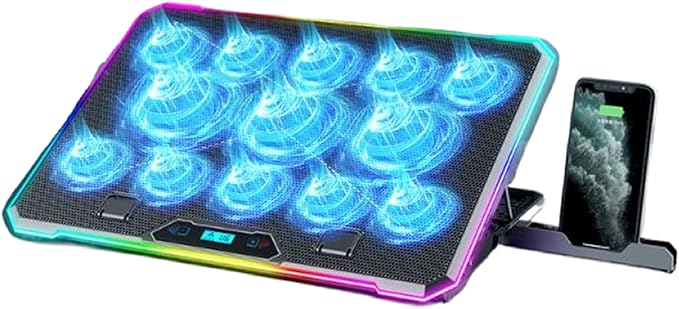 Enhances Laptop Cooling Pad for Quiet Gaming for 14in-21Inch Laptops MultiAngle Stand Phone Slot LED Laptop Coolers