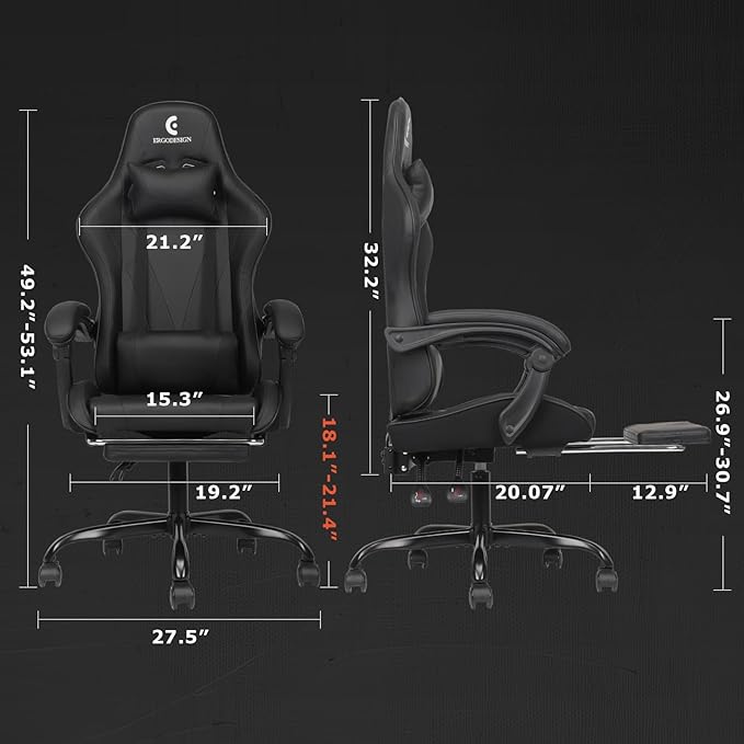 Gaming Chair with Linkage Armrest &amp Footrest High Back Video Gaming Chair Black