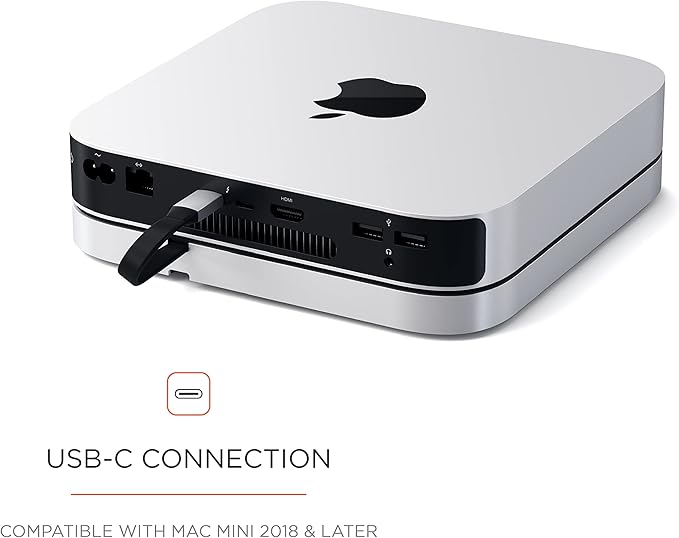 Satechi USB C Hub Type-C Aluminum Stand &amp Hub USB-C Data Port Micro/SD Card Readers USB 3.0 &amp Headphone Jack Port for Mac mini M2/M1 (Not Compatible with M4) - Silver