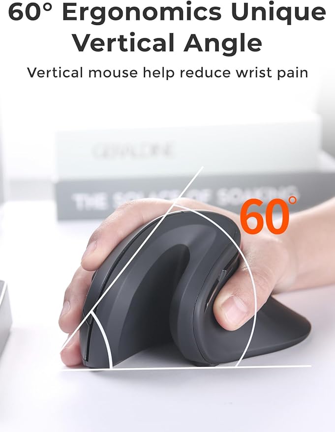 DAREU Ergonomic Vertical Wireless Mouse 2.4G Optical Vertical Mouse with Ergo Design for Comfort and Reduced Wrist Strain3 Adjustable DPI Levels with 6 Buttons Computer Mice for Laptop Desktop PC
