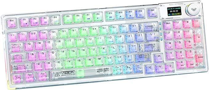 F98 Pro 95% Hot-Swappable Mechanical Keyboard – Transparent Keycaps RGB Backlit Gaming Keyboard Tri-Mode BT5.0/2.4G/USB-C OLED Display 4000mAh Battery Pink (White)