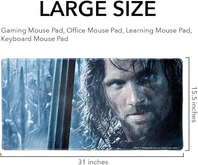 The Lord of The Rings Aragorn Character Large Gaming Mouse Pad Desk Mat with Stitched Edges Non-Slip Base for Gamer Home and Office 31.5 x 15.7