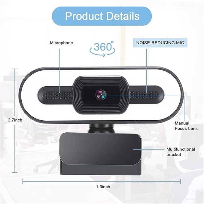2K Webcam with Microphone with Light LED Computer Camera for Zoom Video Conferencing PC Laptop