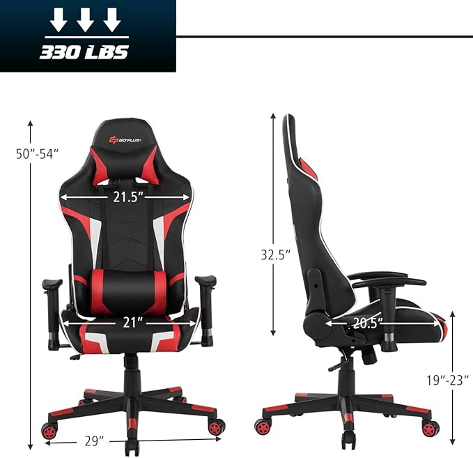 Goplus Gaming Massage Office Chair High Back PU Leather Adjustable Arms Headrest Ergonomic Reclining Racing Chair Rolling Swivel Executive Computer Chair
