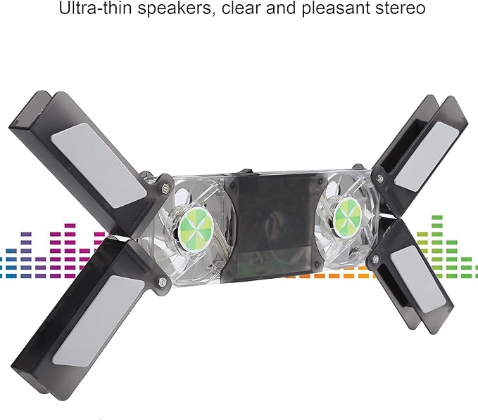 DR - 2009A Laptop Cooler Pad Foldable Cooling Stand with Dual Light - Emitting Fans Ultra - Thin Speaker for Notebook Portable ABS Cooling Fan for All Laptops Blue LED Glow Des
