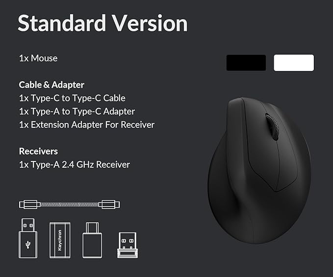 Keychron M5 Wireless Ergonomic Mouse 8000Hz Tri-Mode 2.4 GHz/Bluetooth 5.1/Wired PixArt 3950 Sensor 30000 DPI Ergonomic Lightweight Programmable Macro Button for Windows PC/Mac - Black