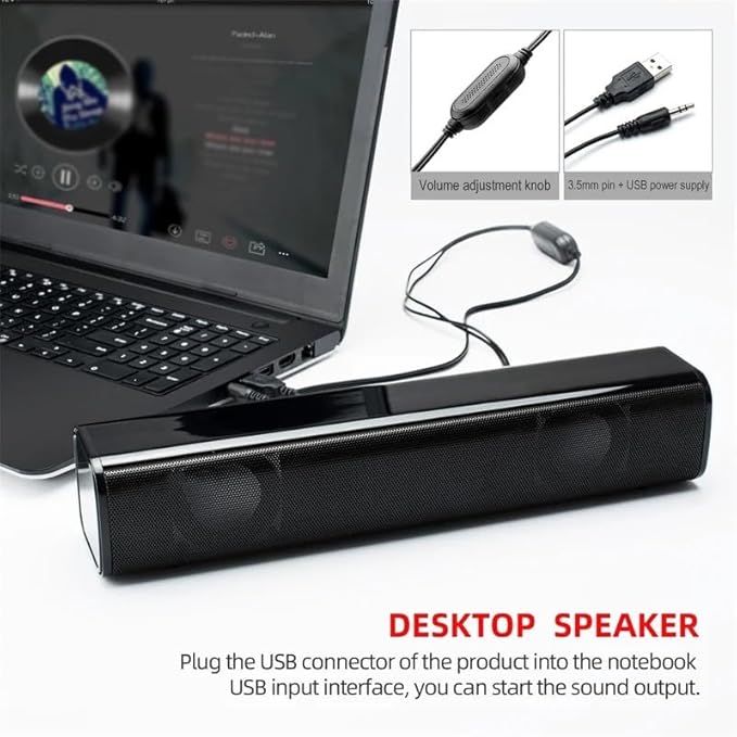 Desktop Wired Speaker Heavy Bass Powered Stereo Soundbar Audio Jack Subwoofer for Home Office Computer