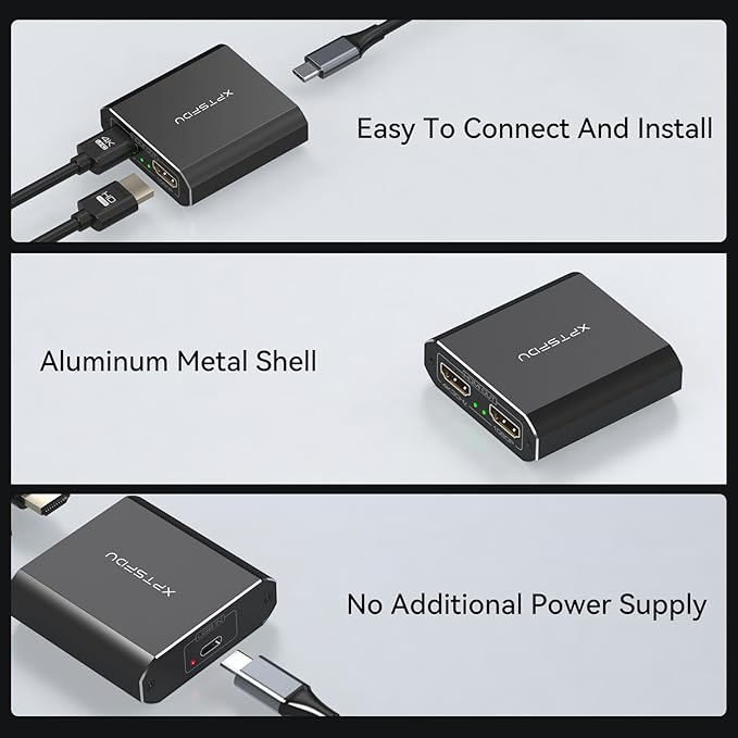 USB to Dual HDMI Splitter DisplayLink Adapter HDMI Splitter for Dual Monitors with Extended Display 4K@30Hz and 1080P@60Hz Output for Windows Mac Vista