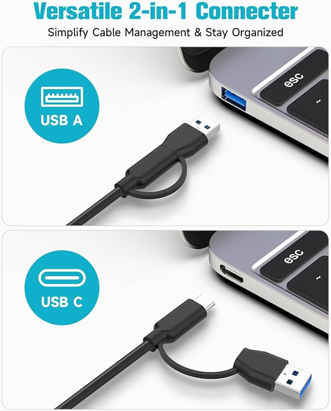 Powered USB Hub ikuai 7-Port USB 3.2 / USB C Hub with 3 10Gbps Data Ports (2 USB-C + 1 USB-A) and 4 USB A 3.0 Ports for PC Laptops