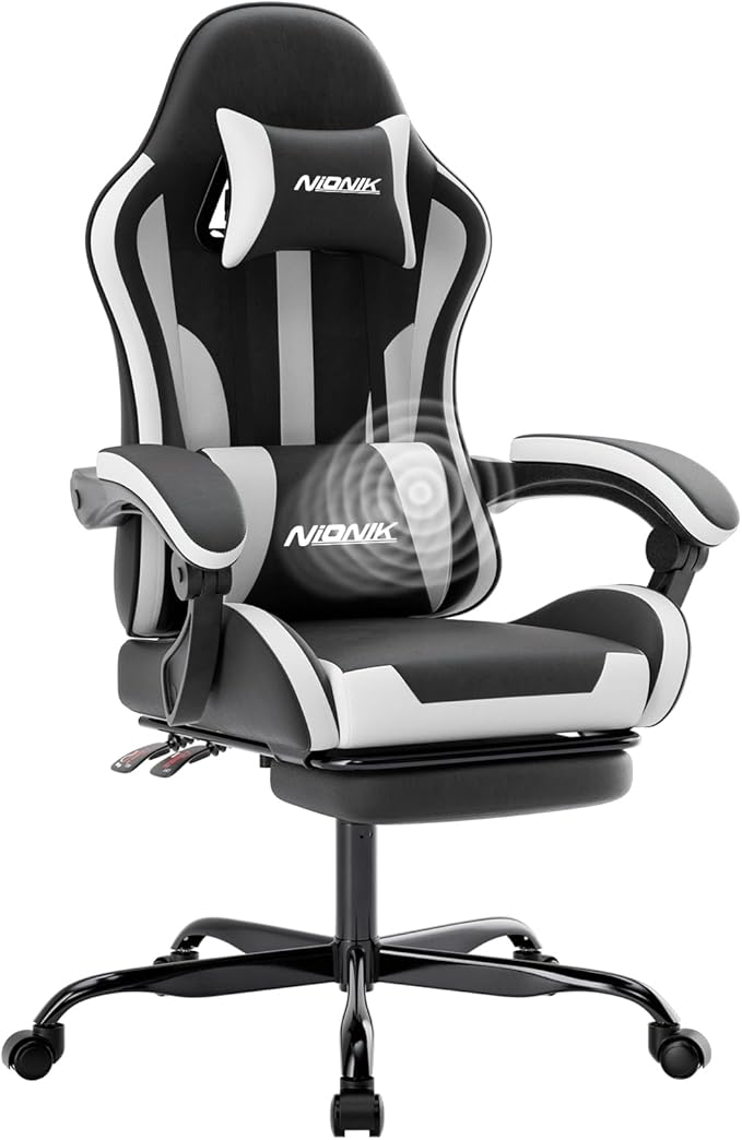 Gaming Chair Ergonomic Computer Chair with Footrest and Lumbar Support Height Adjustable Game Chair with 360°-Swivel Seat and Headrest and for Office or Gaming Blackwhite