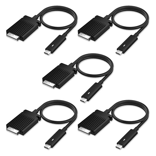 (5 - Pack) USB Type C to Trinity Cable 3V37X 5T73G Supports Thunderbolt-3 40 Gbps 4K Resolution at 60Hz Compatible with Docking Stations Dell TB15 TB16 and K16A