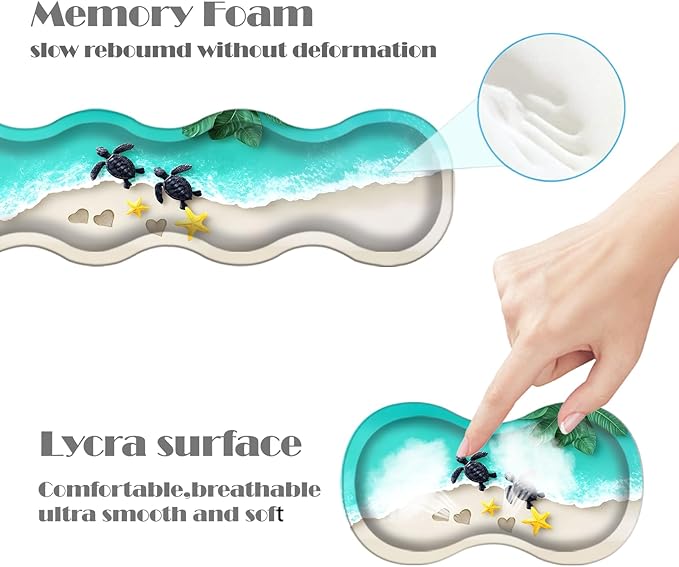 Ergonomic Keyboard Wrist Rest &amp Mouse Pad Wrist Rest SetXL Gaming Desk Mat 31.5x 11.8Non-Slip BaseMemory FoamEasy Typing Pain Relief for Office &amp HomeSea Turtles on Beach