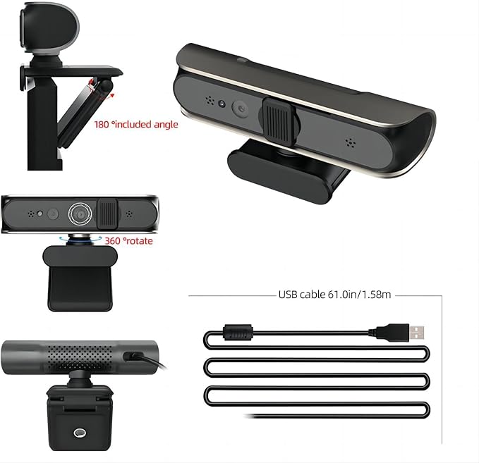 USB Cord WindowsHello Facials Recognition Camera with 1080P and Noise Canceling Microphones