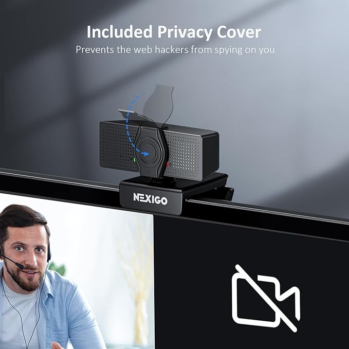 NexiGo N60 Pro (Gen 2) 1080P Webcam with Distortion-Free Lens USB A to Type-C Data Cable Noise Reduction Mic &amp Privacy Cover for Zoom/Skype/Teams/Webex Laptop MAC PC Desktop