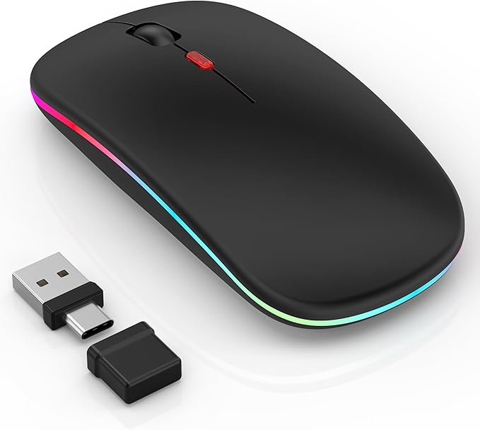 LED Wireless Mouse for Laptop/MacBook/iPad - Built-in Mouse Jiggler &amp 4-Mode (Bluetooth 5.2/3.0 &amp 2.4GHz USB-A/C) Rechargeable Silent Mouse Multi-Device Compatible with macOS/iOS/Windows/Andro