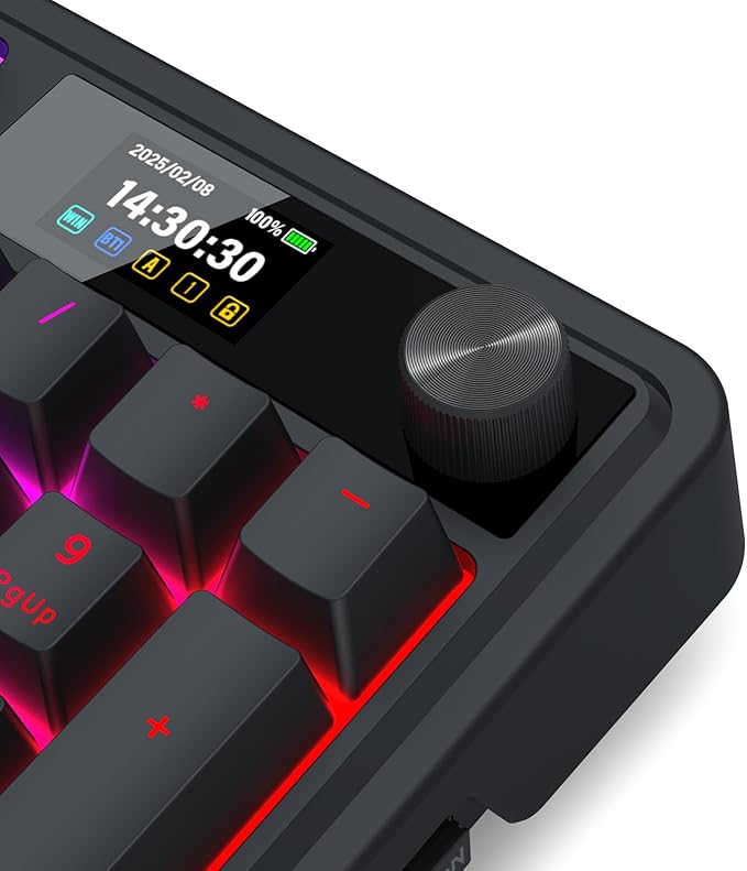Redragon K719 Wireless Gasket Gaming Keyboard w/Hype Screen &amp Knob 95 Keys Mechanical Keyboard Easy-Control 1.14’’ TFT Info Display 5-Layer Noise Dampening Custom Linear Switch Essential Blac