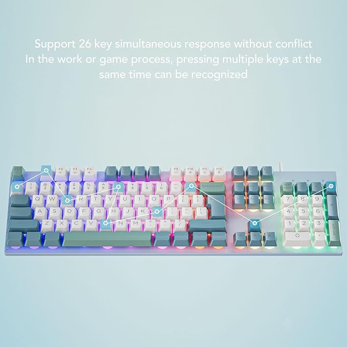 Diydeg Wired Gaming Keyboard No Delay Print Backlit Keyboard Wired Keyboard Elevated Metal Panel Large Letter USB Keyboard with Backlit for PC and Laptop (Bluish White)