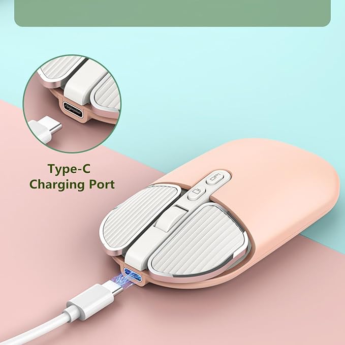 YOCUNKER Wireless Mouse 2.4G Rechargeable Silent Slim Computer Mouse with USB Receiver 3 DPI Back to Desktop Button Cordless Mice for PC Laptop Computer Desktop Windows Mac OS Office (Pink)