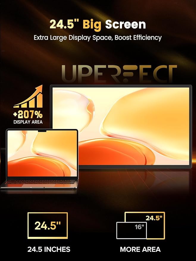 UPERFECT 24.5''Portable Gaming Monitor 500Hz 0.1ms Ultra-Fast IPS Monitor FreeSync HDR 600Nits Built-in Stand Speaker and VESA Mountable DP1.4 USB C HDMI Second Screen for Laptop Game Console