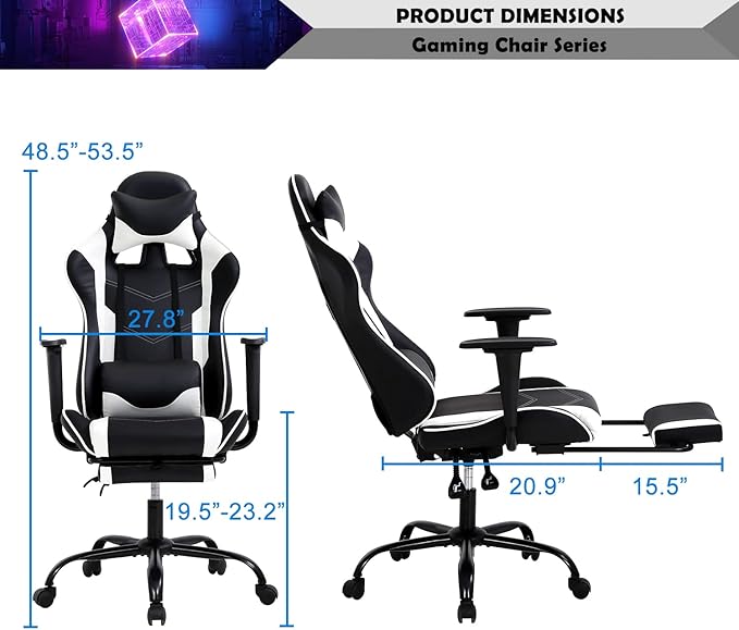 Gaming Chair for Adults with Footrest Racing Chair PC Chair Silla Gamer Chair Racing Gaming Chair Cheap Recliner Game Chair with Headrest Lumbar Support Adjustable Armrest for Kids 8-12