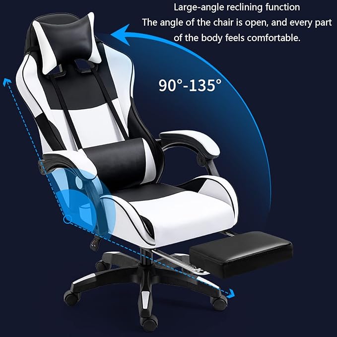 Gaming Chair Computer Chair Office Gaming Chairs for Adults Gamer Chair Racer Gaming Chair Leather Recliner w/Lumbar Support Yellow