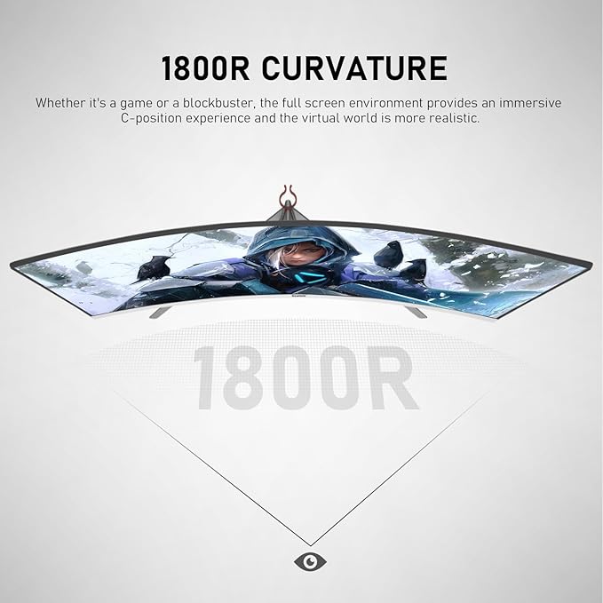 Gawfolk 27 Inch PC Computer Screen1800R Curved Gaming 180Hz Monitors FHD1080p 1ms Without Bezel freesync 98% sRGB178 ° Angle View HDMI DisplayPort Compatible with Wall-Mounted100*100MM-White