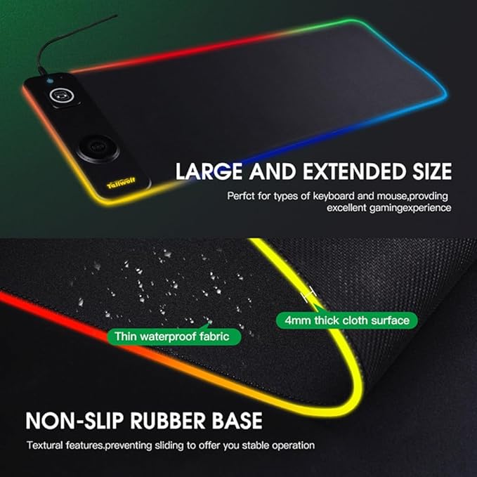 3-in-1 Wireless Charging RGB Gaming Mouse Pad 800x300mm 10 LED Light Modes Non-Slip Rubber Base USB Compatible with PC