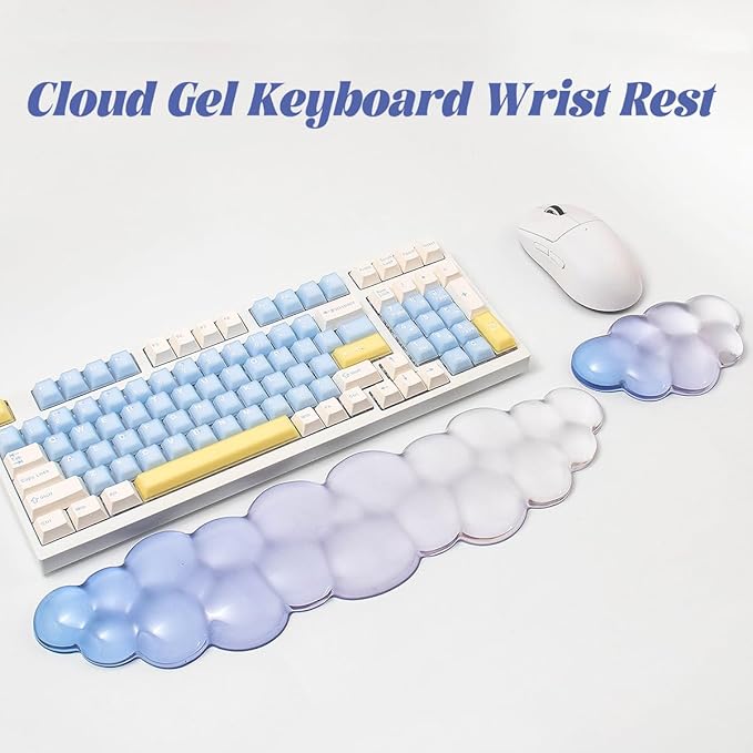 Gel Keyboard Wrist Rest Cloud Set Clear Ergonomic Wrist Support and Arm Support Keyboard Rest for Typing Pain Relief with Non-Slip Soft Washable Wrist Rest(Blue White)