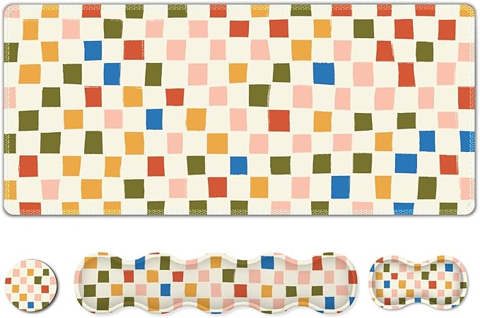 ARTSO Large Mouse Pad with Keyboard Wrist Pad and Mouse Wrist Pad Set Ergonomic Computer Desk Wrist Support Mousepad for Keyboard and Mouse-Vintage Color Plaid