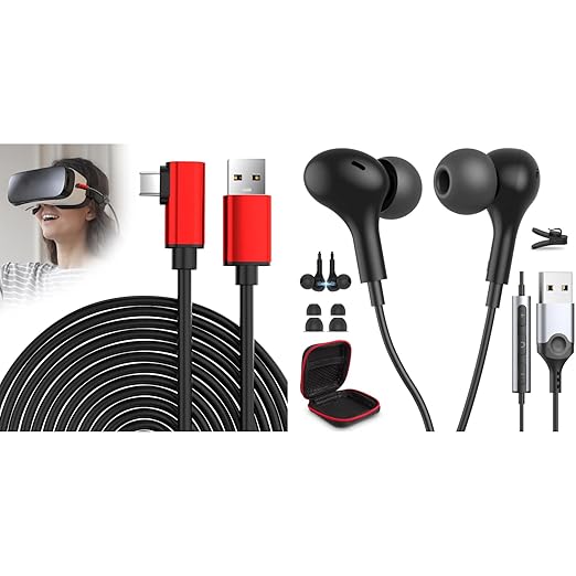 USB Headphones for PC Laptop Magnetic 7.5FT Wired Earbuds 16FT Link Cable for Apple Vision Pro 5 Meters Linking Cable for Galaxy XR for Oculus for Quest 3 3S 2 ProPico 45M USB 3.1 Long Lead for VR