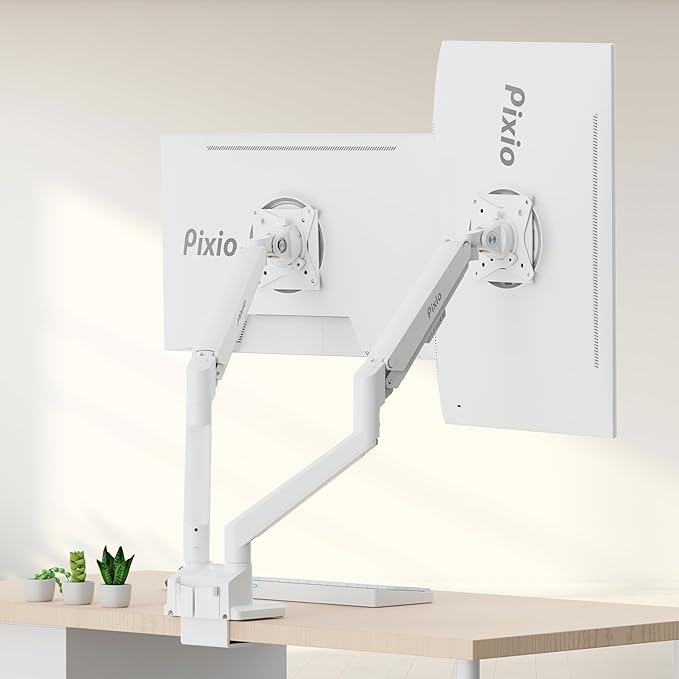 Pixio Two PX248 Wave White 24 inch 200Hz FHD 1080p Resolution Fast IPS Panel 1ms GTG Response Time Gaming Monitor and PS1D Wave White Dual Monitor Arm - Fits up to 32 inches and 19.8lbs
