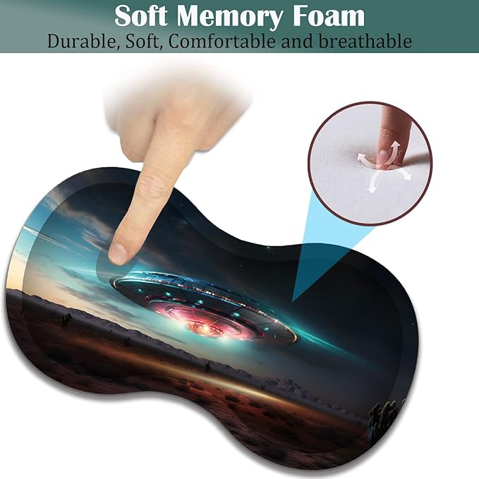 Large Game Mouse Pad + Wrist Support Pad + Coffee Coaster Desk Pad with Sewn Edges Anti-Slip Set pad Suitable for Office Work and Home - Colorful Alien UFO