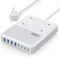 12-in-1 Charging Station USB C Power Strip with 5ft Cord200W GaN IV USB C Charger Block4 AC Outlets8 USB for MacBookiPhone 16/15/14Fast Charging Desktop Charger for Office (A-White)