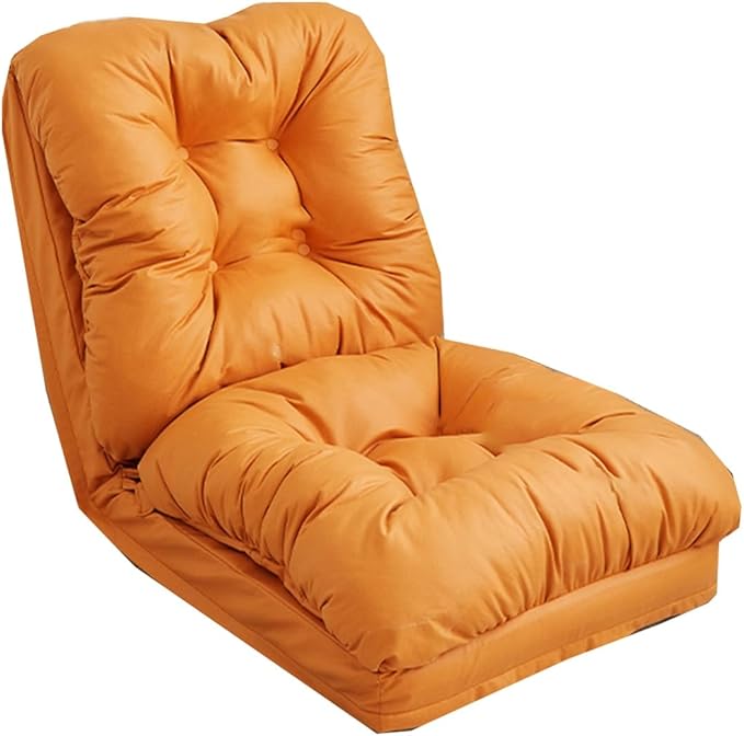 GIZNXBA Floor Chair Adjustable Folding Floor Gaming Chair Japanese Floor Chair with Back Support Lazy Sofa Bed One Seater Sofa Adjustable Lounge Recliner Chair for Living Room(/Orange)