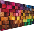 Colorful 3D Squares Large Gaming Mouse Pad 35.5 X 16 Inch Extended Desk Mat for Keyboard and Mouse Waterproof Computer Mousepad with Stitched Edges &amp Non-Slip Base